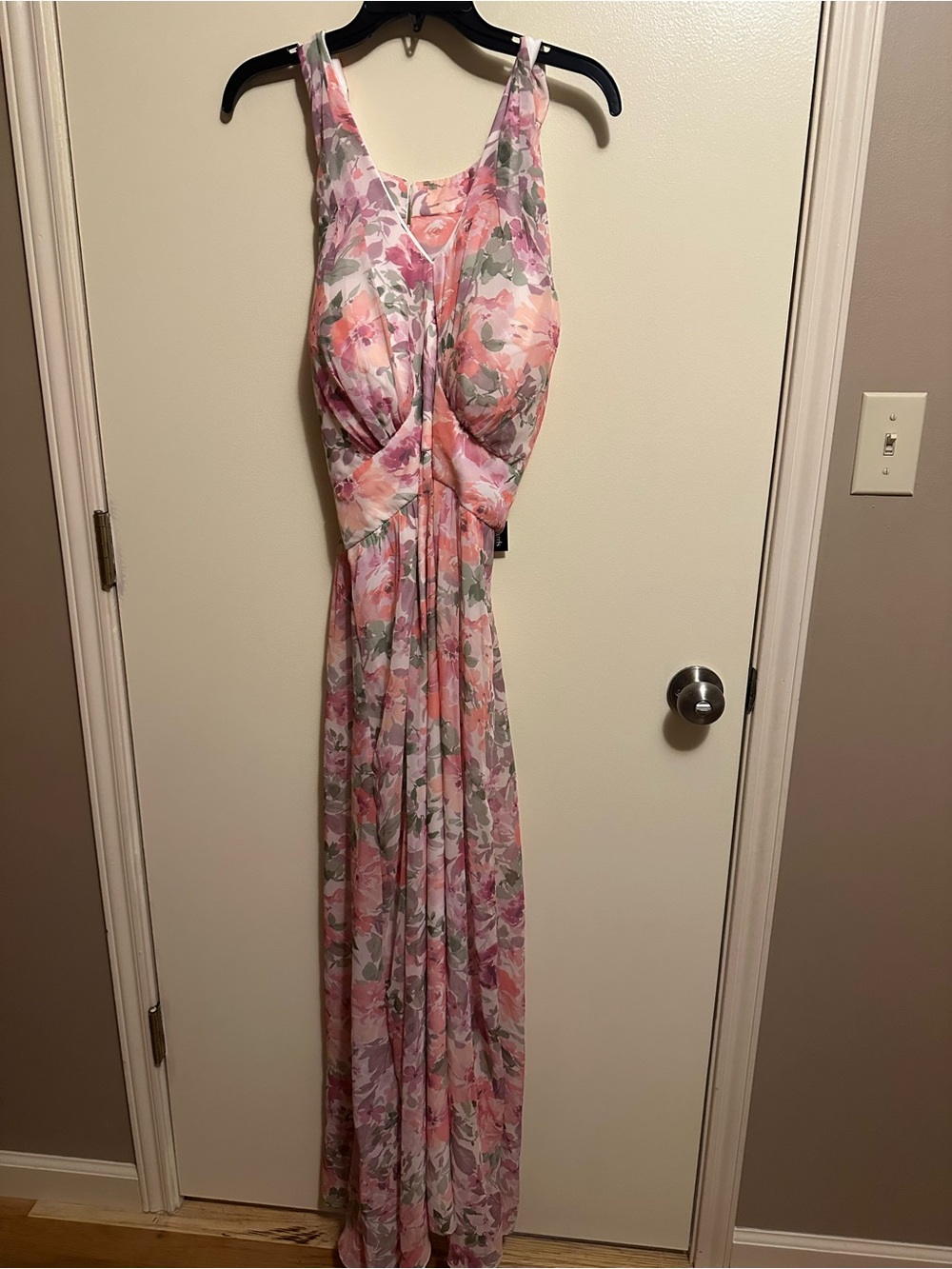 R&M Richards Pink Floral Twist-Front Maxi Dress